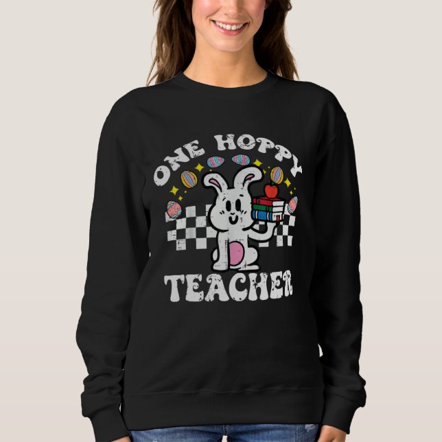 Moletom Easter Bunny One Hoppy Teacher Retro Rabbit Groovy (Frente)