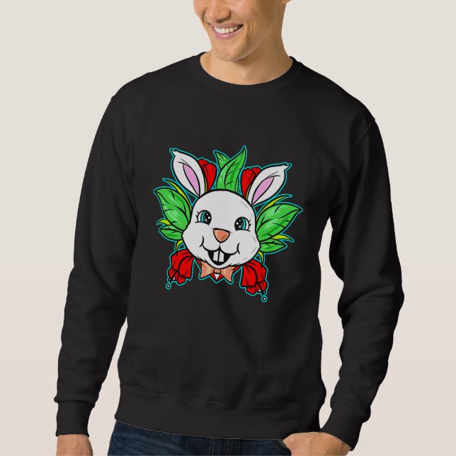 Moletom Easter Bunny With Bow Tie And Spring Flowers On Ea (Frente)
