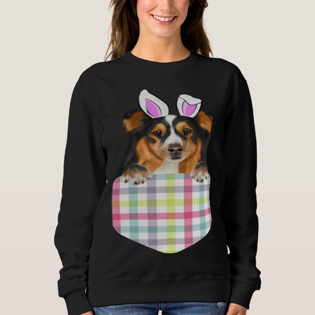 Moletom Easter Plaid Shetland Sheepdog Bunny Dog In Pocket (Frente)