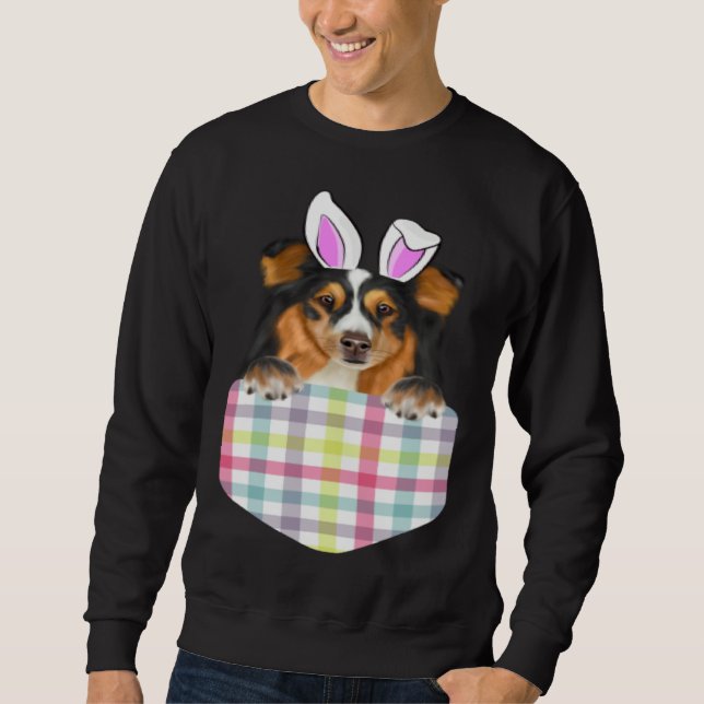 Moletom Easter Plaid Shetland Sheepdog Bunny Dog In Pocket (Frente)