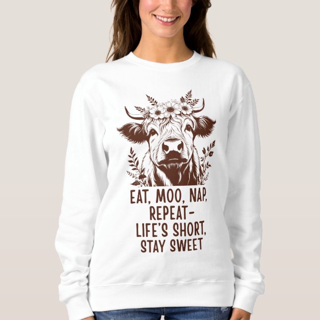 Moletom Eat Moo Nap Repeat - Funny Highland Cow  (Frente)