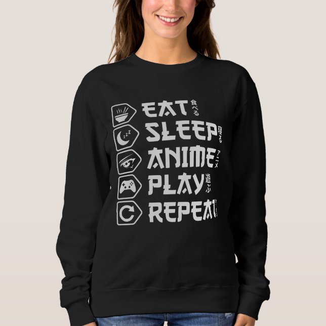 Moletom Eat Sleep Anime Play Repeat Otaku Anime Lifestyle (Frente)