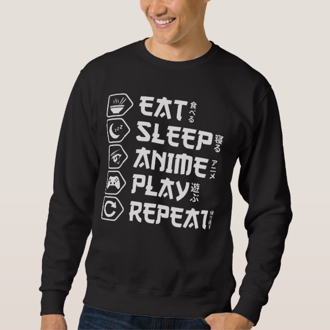 Moletom Eat Sleep Anime Play Repeat Otaku Anime Lifestyle (Frente)