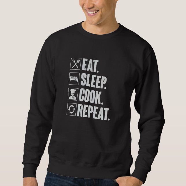 Moletom Eat Sleep Cook Repeat  Retro Cook Cooking Chef (Frente)