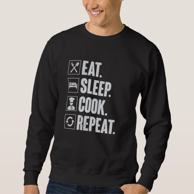 Moletom Eat Sleep Cook Repeat   Retro Cook Cooking Chef (Frente)