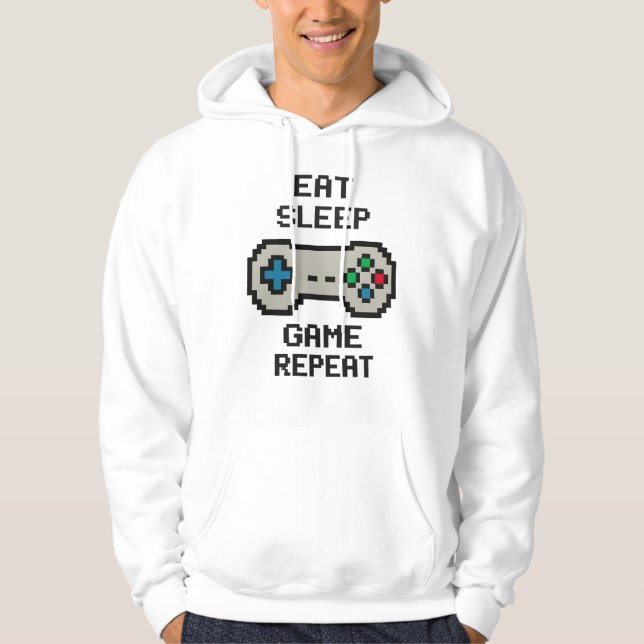 Moletom Eat Sleep Game Repeat Hoodie – Retro Pixel Gamer (Frente)