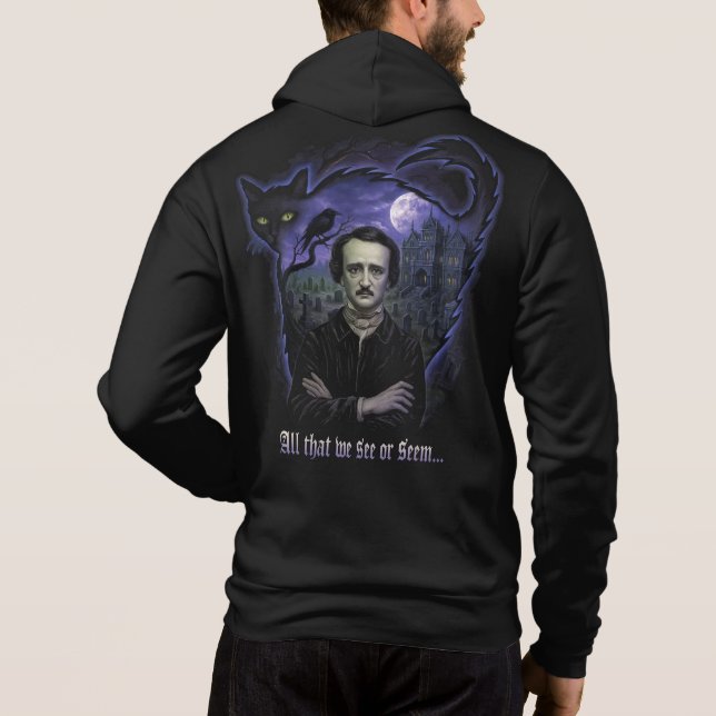 Moletom Edgar Allan Poe Gothic Hoodie - Raven & Cat (Verso)