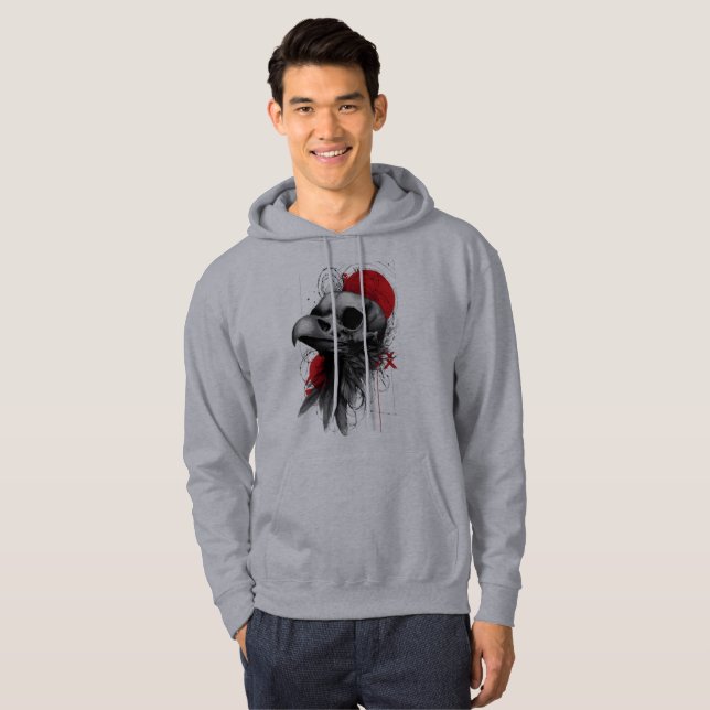 Moletom Edgy Crow Skull Gothic Grunge Hoodie (Frente Completa)