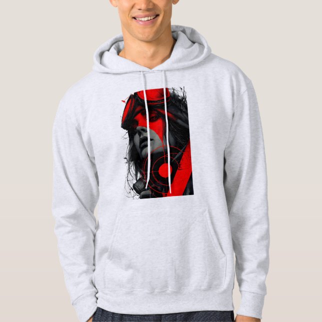 Moletom Edgy Cyberpunk Dystopian Girl Red Target Hoodie (Frente)