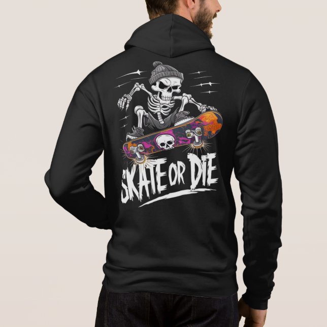 Moletom Edgy Halloween Skeleton Andando skate: Monochr (Verso)