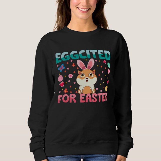 Moletom Eggcited For Easter Bunny Guinea Pig Rabbit Kids (Frente)