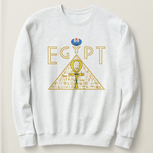 Moletom Egípcio, Ankh, Pirâmide & Blue Scarab Sweatshirt (Frente do Design)