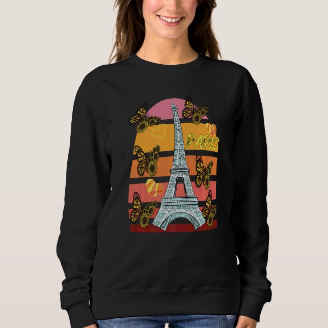 Moletom Eiffel Tower Retro Butterfly Paris Hearts France L (Frente)