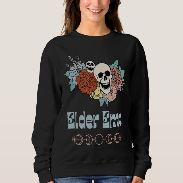 Moletom Elder Emo Retro Groovy Skeleton Goth and Gothic Fl (Frente)