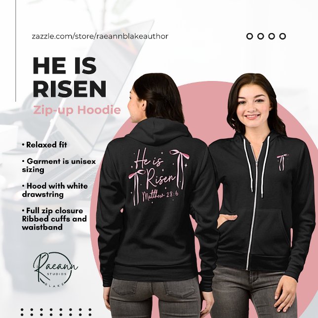 Moletom "Ele é risen" Bella+Canvas-Cheio-Zip Hoodie (Criador carregado)