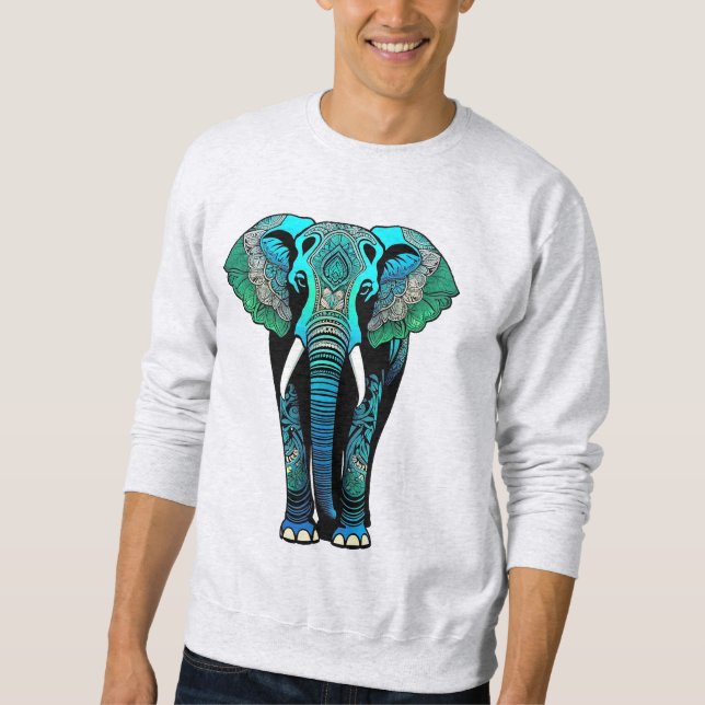 Moletom Elefante Tribal Colorido - Vida Selvagem Artística (Frente)