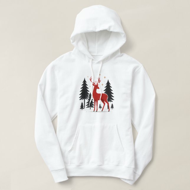 Moletom Elegant Red Deer Christmas Hoodie – Minimal Winter (Frente do Design)
