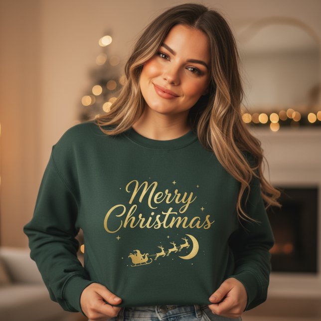 Moletom Elegante Natal Feliz Dourado (Criador carregado)