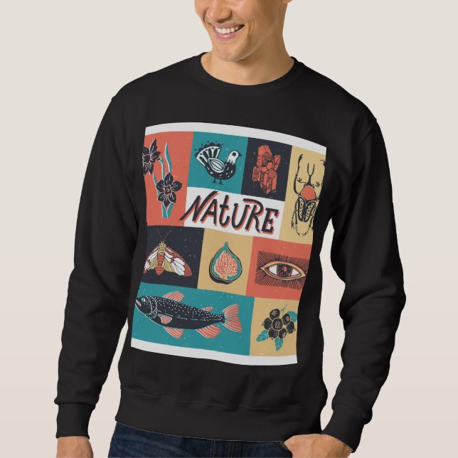Moletom Elementos Natureza, Ícones de Estilo Retroativo. (Frente)