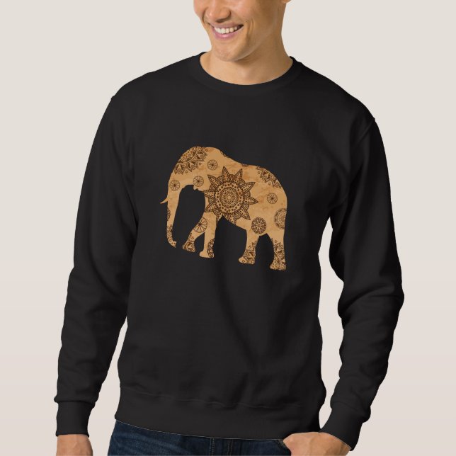 Moletom Elephant Mandala Padrão Espiritual Dourado Sombra (Frente)