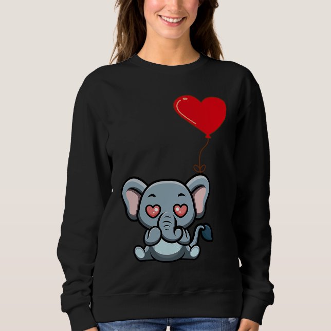 Moletom Elephant With Heart Balloon Valentines Day Love Bo (Frente)