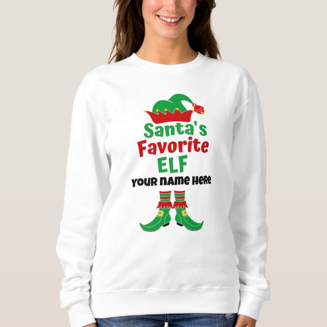 Moletom Elf Favorito de Papais noeis de Nomes Personalizad (Frente)