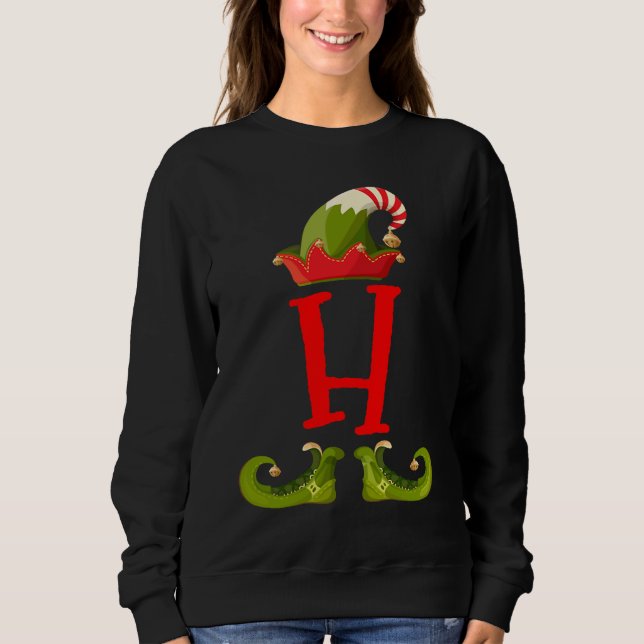Moletom Elf Monogram H initial Cute Matching Family Christ (Frente)