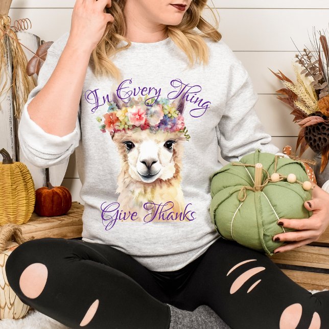 Moletom Em Tudo Dê Graças Llama Floral Fofo (Criador carregado)