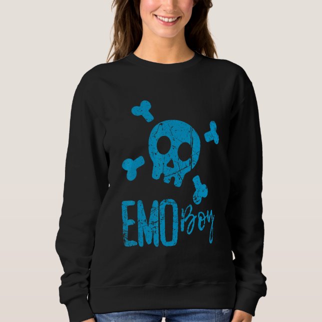 Moletom Emo Boy Blue Skull Emo Gótico Música Emocional (Frente)