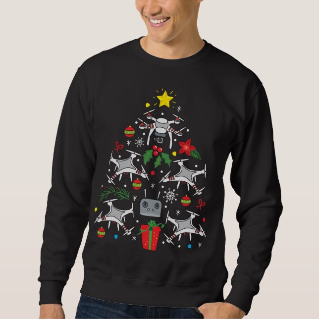 Moletom Enfeites de natal de Drone Árvore Engraçado Xmas G (Frente)