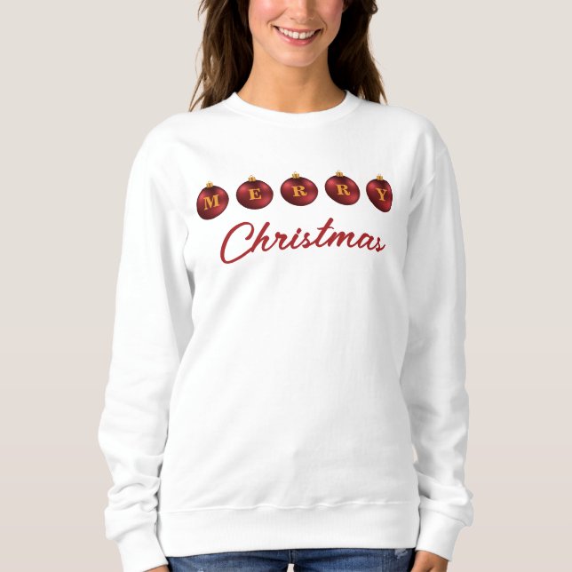 Moletom Enfeites de Natal Vermelhos Festivos Texto Feliz N (Frente)