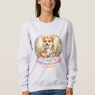 Moletom Enfermeira Corgi Fofa Aquarela Coragem Cafeína