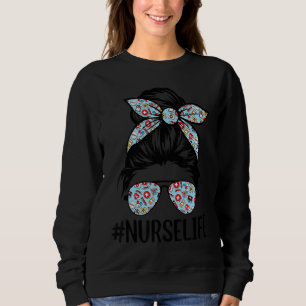 Moletom Enfermeira Messy Bun Enfermando A Vida Rn Lpn Cna 
