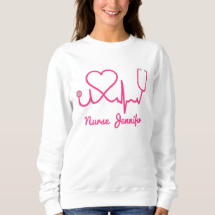 Moletom Enfermeira Personalizada Rosa Nome Stethoscope Lin