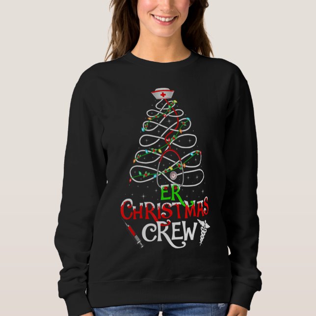 Moletom Enfermeira Stethoscope Er Christmas Crew Tree Ligh (Frente)