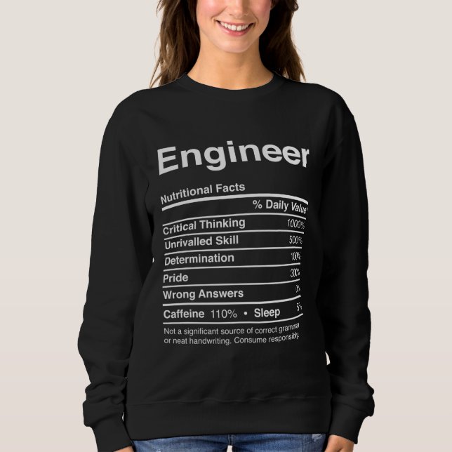 Moletom Engineer  Nutritional Facts Gag   Joke (Frente)
