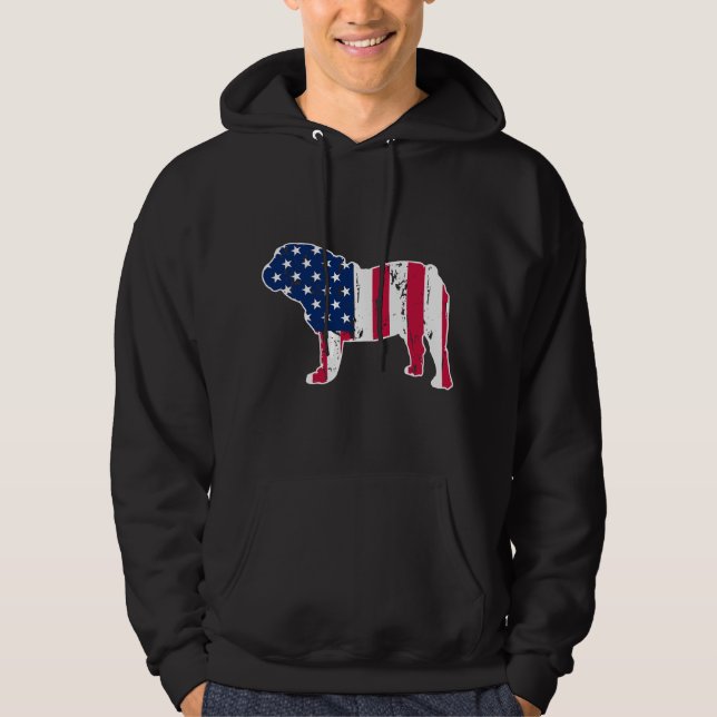 Moletom English Bulldog Dog Lovers American Flag 4th of Ju (Frente)