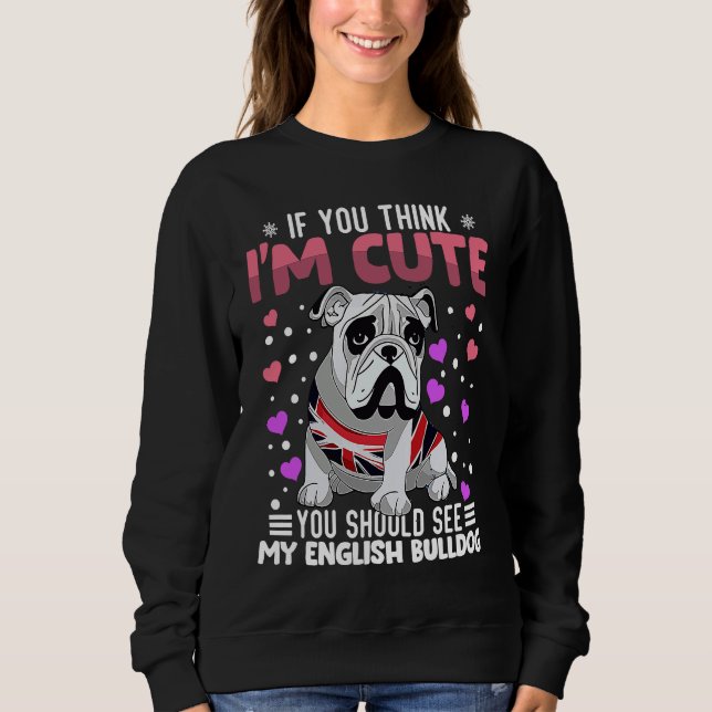 Moletom English Bulldog Heart Valentine's Day Animal For W (Frente)
