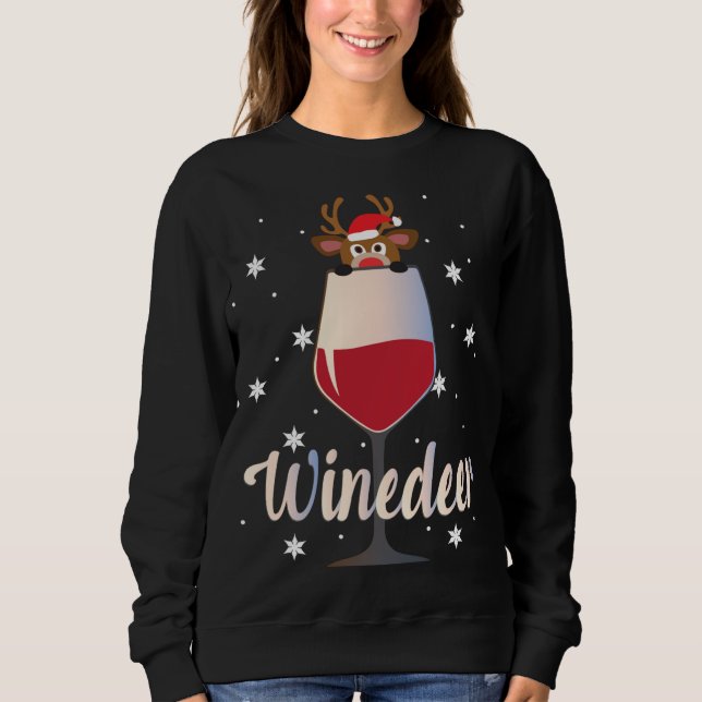 Moletom Engraçada, Bonita, Reindeer Wine Drinker Christma (Frente)