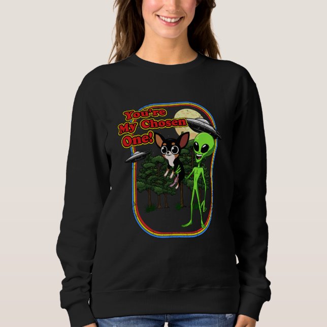 Moletom Engraçado Alienígena Black Tri Chihuahua Você é Es (Frente)