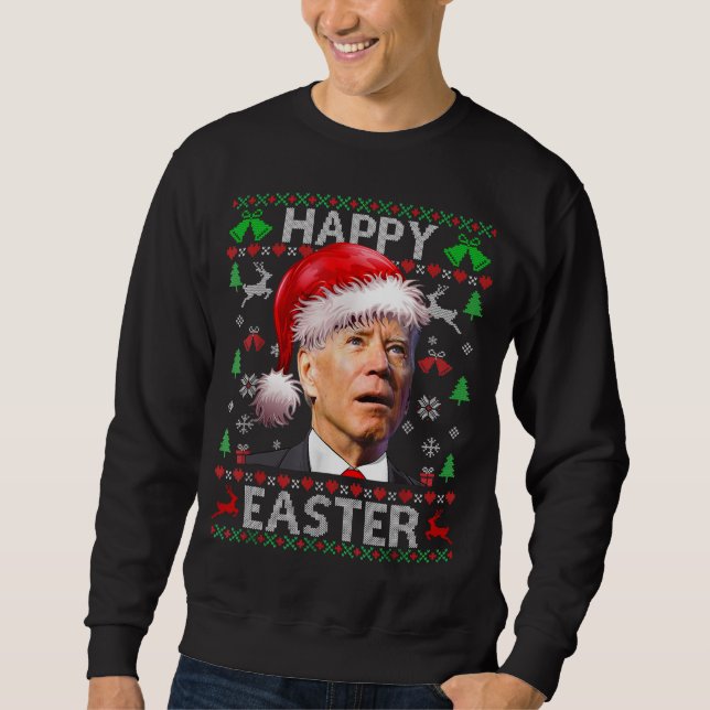 Moletom Engraçado Biden Confuso Felz pascoa de Natal Feio  (Frente)