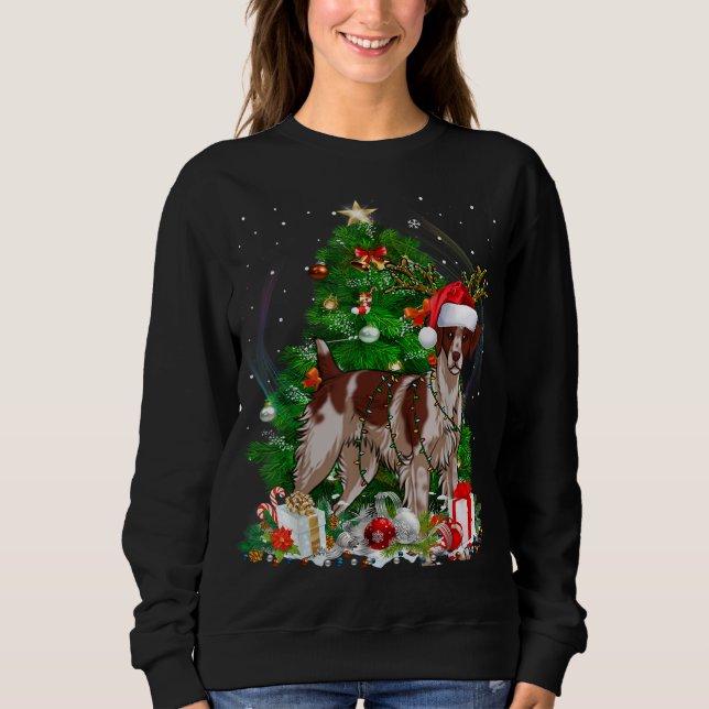 Moletom Engraçado Brittany Spaniel Árvore de Natal Light P (Frente)