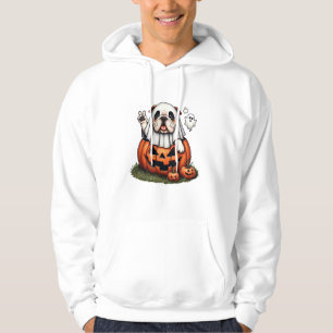 Moletom Engraçado Buldogue Fantasma Boo Halloween Mulheres