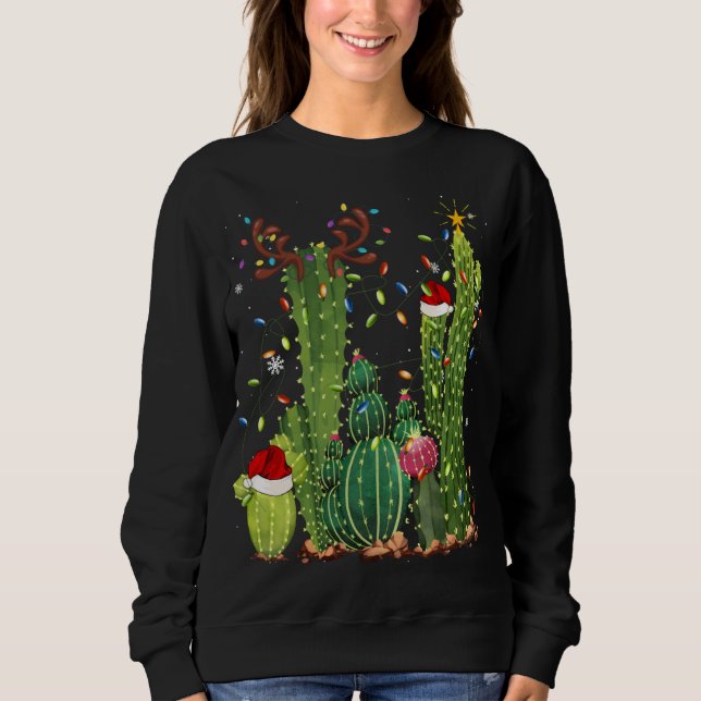 Moletom Engraçado Cactus Lights Santa Hater Sweater Xmas T (Frente)