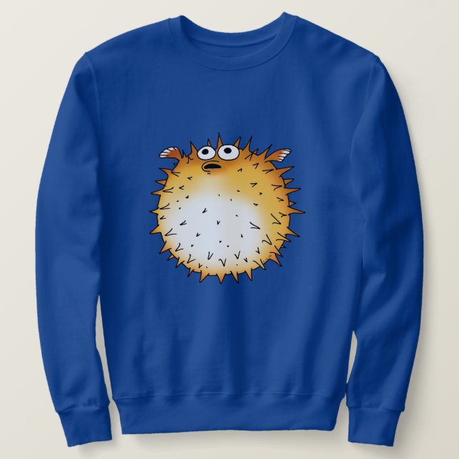 Moletom Engraçado Cartoon Puffer Fish Design (Frente do Design)