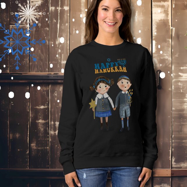 Moletom Engraçado Casal Judeu Feliz Hanukkah (Funny Cute Jewish Couple Happy Hanukkah Sweatshirt)