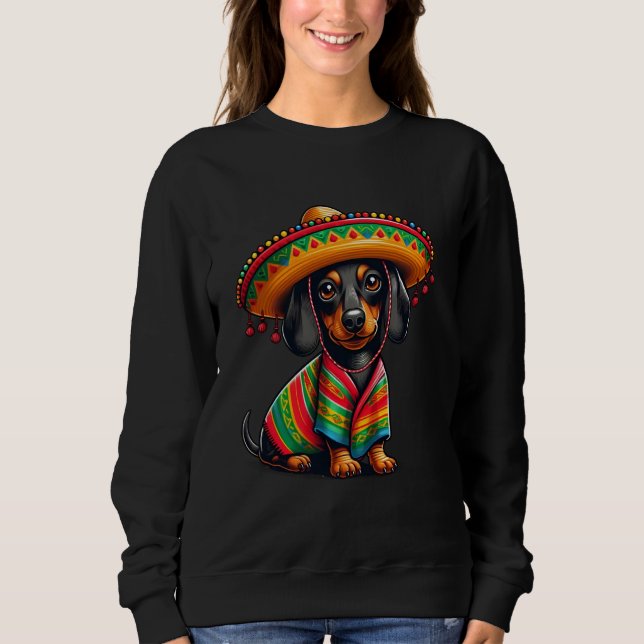 Moletom Engraçado Dachshund Cinco De Mayo Cute Cão Mexican (Frente)