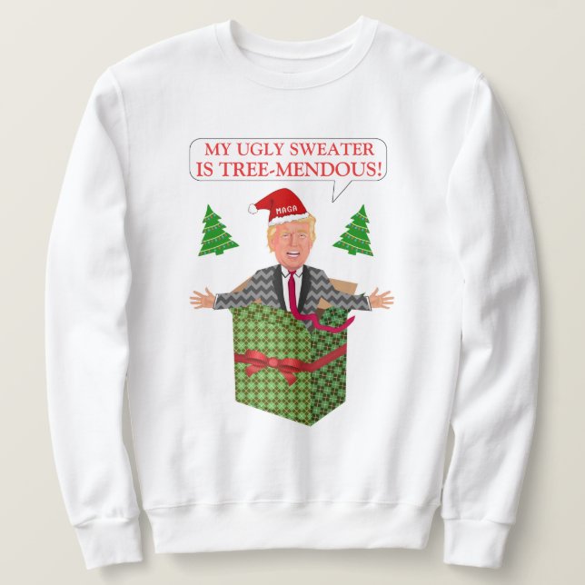 Moletom Engraçado Donald Trump Feio Natal Árvore Mendous (Frente do Design)
