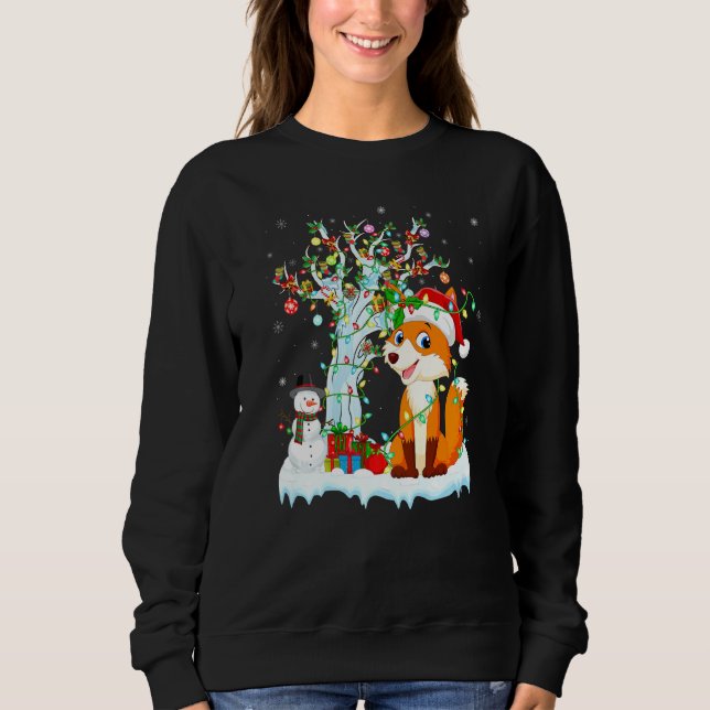 Moletom Engraçado Fox Xmas Tree Lighting Santa Hat Fox Chr (Frente)