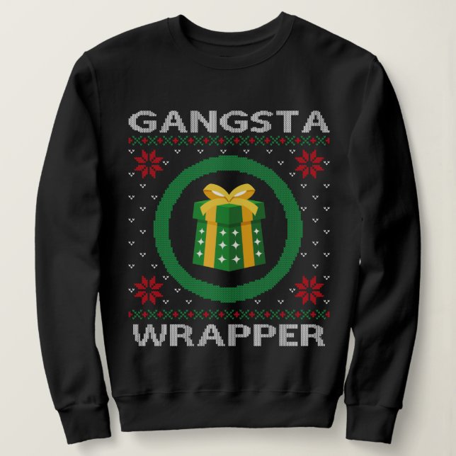 Moletom Engraçado Gangsta Wrapper no Natal (Frente do Design)